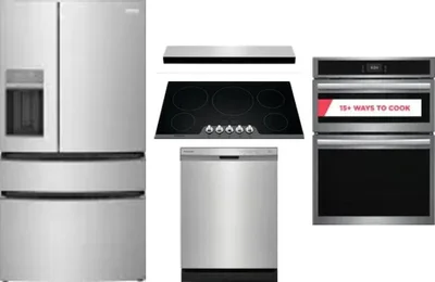5 Piece Package Includes Refrigerator, Cooktop, Wall Oven, Hood And Dishwasher