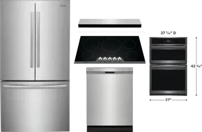 5 Piece Package Includes Refrigerator, Cooktop, Wall Oven, Hood And Dishwasher