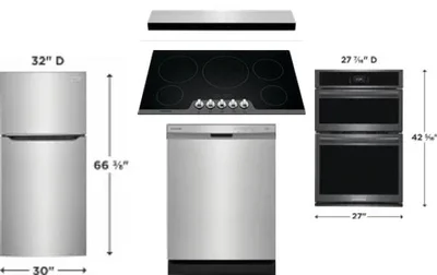 5 Piece Package Includes Refrigerator, Cooktop, Wall Oven, Hood And Dishwasher