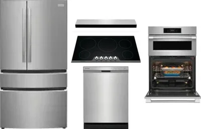 5 Piece Package Includes Refrigerator, Cooktop, Wall Oven, Hood And Dishwasher