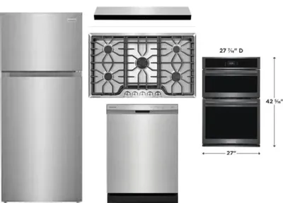 5 Piece Package Includes Refrigerator, Cooktop, Wall Oven, Hood And Dishwasher