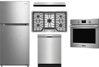 5 Piece Package Includes Refrigerator, Cooktop, Wall Oven, Hood And Dishwasher