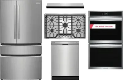 5 Piece Package Includes Refrigerator, Cooktop, Wall Oven, Hood And Dishwasher
