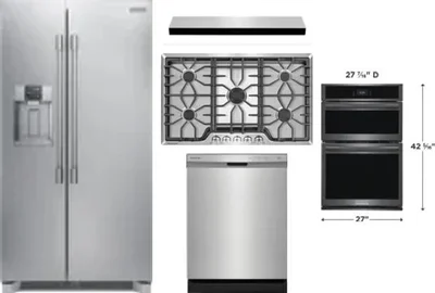 5 Piece Package Includes Refrigerator, Cooktop, Wall Oven, Hood And Dishwasher