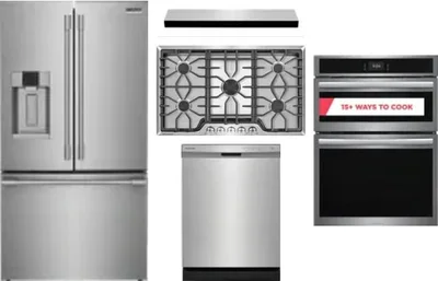 5 Piece Package Includes Refrigerator, Cooktop, Wall Oven, Hood And Dishwasher