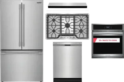 5 Piece Package Includes Refrigerator, Cooktop, Wall Oven, Hood And Dishwasher
