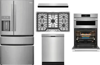 5 Piece Package Includes Refrigerator, Cooktop, Wall Oven, Hood And Dishwasher