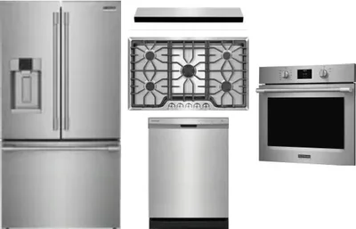 5 Piece Package Includes Refrigerator, Cooktop, Wall Oven, Hood And Dishwasher
