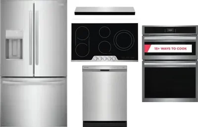 5 Piece Package Includes Refrigerator, Cooktop, Wall Oven, Hood And Dishwasher