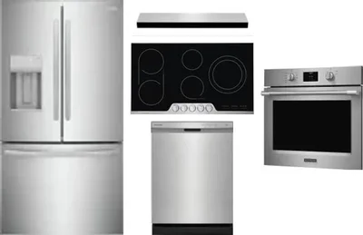 5 Piece Package Includes Refrigerator, Cooktop, Wall Oven, Hood And Dishwasher