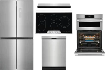 5 Piece Package Includes Refrigerator, Cooktop, Wall Oven, Hood And Dishwasher