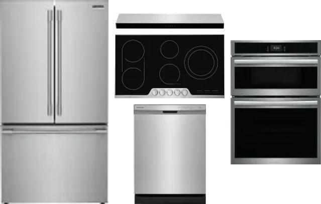 5 Piece Package Includes Refrigerator, Cooktop, Wall Oven, Hood And Dishwasher