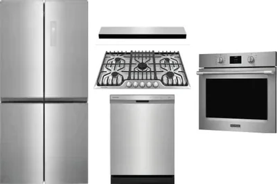 5 Piece Package Includes Refrigerator, Cooktop, Wall Oven, Hood And Dishwasher