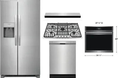 5 Piece Package Includes Refrigerator, Cooktop, Wall Oven, Hood And Dishwasher
