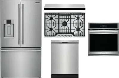 5 Piece Package Includes Refrigerator, Cooktop, Wall Oven, Hood And Dishwasher
