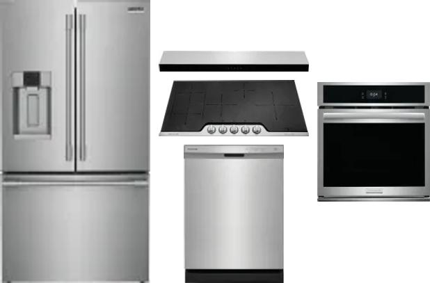 5 Piece Package Includes Refrigerator, Cooktop, Wall Oven, Hood And Dishwasher