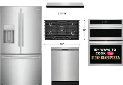5 Piece Package Includes Refrigerator, Cooktop, Wall Oven, Hood And Dishwasher