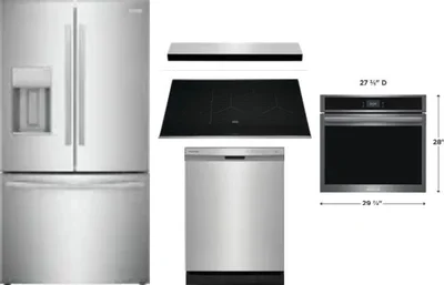 5 Piece Package Includes Refrigerator, Cooktop, Wall Oven, Hood And Dishwasher