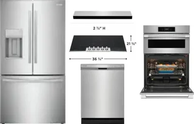 5 Piece Package Includes Refrigerator, Cooktop, Wall Oven, Hood And Dishwasher