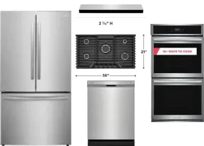 5 Piece Package Includes Refrigerator, Cooktop, Wall Oven, Hood And Dishwasher