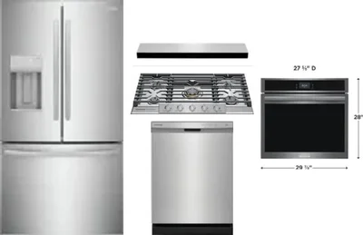 5 Piece Package Includes Refrigerator, Cooktop, Wall Oven, Hood And Dishwasher