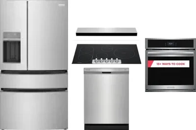 5 Piece Package Includes Refrigerator, Cooktop, Wall Oven, Hood And Dishwasher