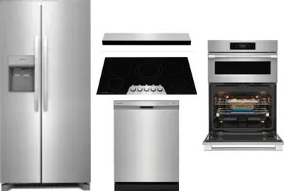 5 Piece Package Includes Refrigerator, Cooktop, Wall Oven, Hood And Dishwasher