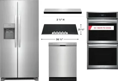 5 Piece Package Includes Refrigerator, Cooktop, Wall Oven, Hood And Dishwasher