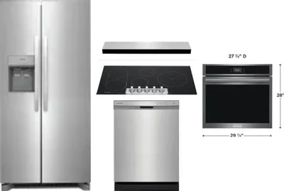 5 Piece Package Includes Refrigerator, Cooktop, Wall Oven, Hood And Dishwasher