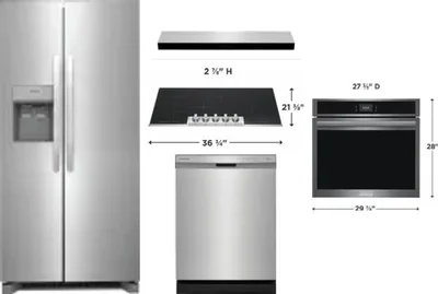 5 Piece Package Includes Refrigerator, Cooktop, Wall Oven, Hood And Dishwasher