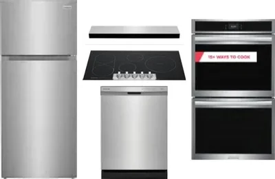 5 Piece Package Includes Refrigerator, Cooktop, Wall Oven, Hood And Dishwasher