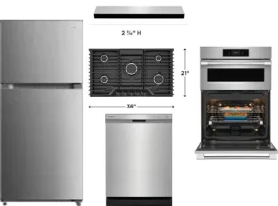 5 Piece Package Includes Refrigerator, Cooktop, Wall Oven, Hood And Dishwasher