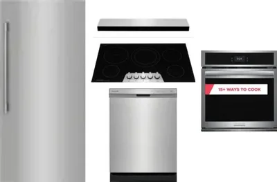 5 Piece Package Includes Refrigerator, Cooktop, Wall Oven, Hood And Dishwasher