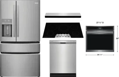 5 Piece Package Includes Refrigerator, Cooktop, Wall Oven, Hood And Dishwasher