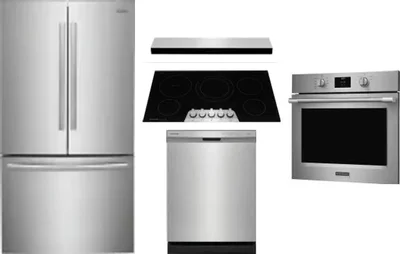 5 Piece Package Includes Refrigerator, Cooktop, Wall Oven, Hood And Dishwasher