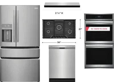 5 Piece Package Includes Refrigerator, Cooktop, Wall Oven, Hood And Dishwasher