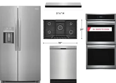 5 Piece Package Includes Refrigerator, Cooktop, Wall Oven, Hood And Dishwasher