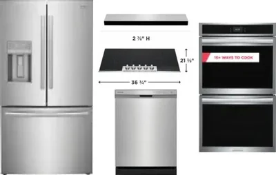 5 Piece Package Includes Refrigerator, Cooktop, Wall Oven, Hood And Dishwasher