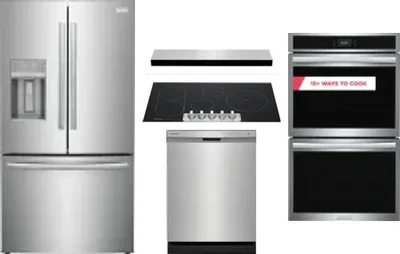 5 Piece Package Includes Refrigerator, Cooktop, Wall Oven, Hood And Dishwasher