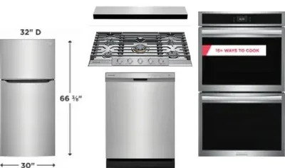 5 Piece Package Includes Refrigerator, Cooktop, Wall Oven, Hood And Dishwasher