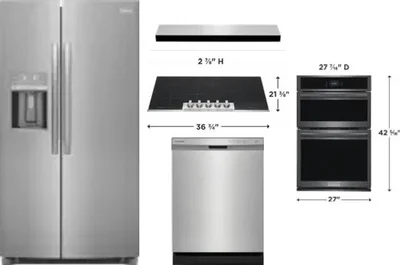 5 Piece Package Includes Refrigerator, Cooktop, Wall Oven, Hood And Dishwasher