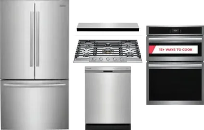 5 Piece Package Includes Refrigerator, Cooktop, Wall Oven, Hood And Dishwasher