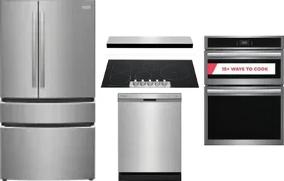 5 Piece Package Includes Refrigerator, Cooktop, Wall Oven, Hood And Dishwasher