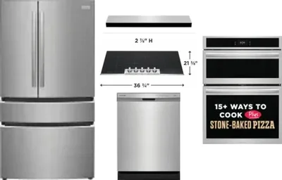 5 Piece Package Includes Refrigerator, Cooktop, Wall Oven, Hood And Dishwasher