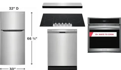 5 Piece Package Includes Refrigerator, Cooktop, Wall Oven, Hood And Dishwasher