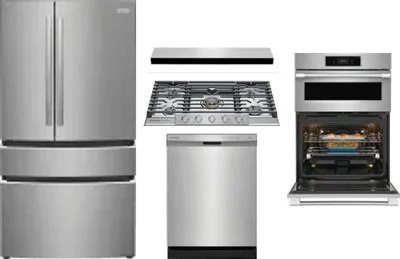 5 Piece Package Includes Refrigerator, Cooktop, Wall Oven, Hood And Dishwasher