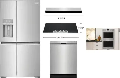 5 Piece Package Includes Refrigerator, Cooktop, Wall Oven, Hood And Dishwasher