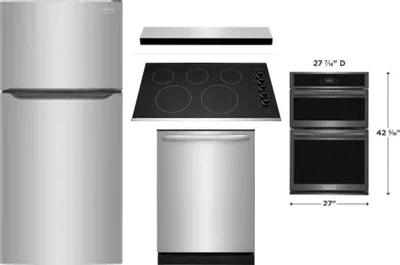 5 Piece Package Includes Refrigerator, Cooktop, Wall Oven, Hood And Dishwasher