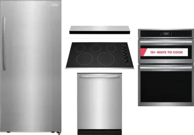 5 Piece Package Includes Refrigerator, Cooktop, Wall Oven, Hood And Dishwasher