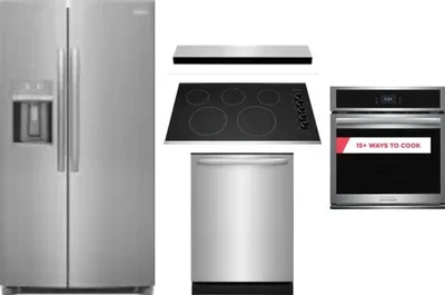 5 Piece Package Includes Refrigerator, Cooktop, Wall Oven, Hood And Dishwasher